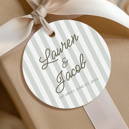 Étiquettes Cadeau Modern Minimal Minimalist Green Stripes Wedding
