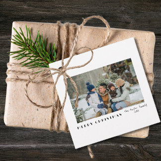 Étiquettes Cadeau Modern Minimalist Merry Christmas Photo gift