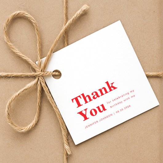 Étiquettes Cadeau Modern Minimalist Red Birthday 