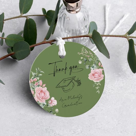 Étiquettes Cadeau Modern Pink Roses Script Graduation