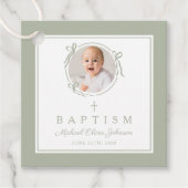 Étiquettes Cadeau Modern Sage Green Baptism Photo (Devant)