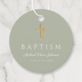 Étiquettes Cadeau Modern Sage Green Religious Cross Script Baptism  (Devant)