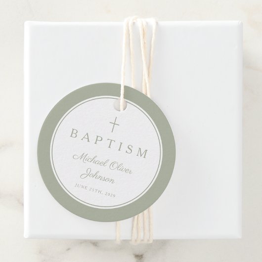 Étiquettes Cadeau Modern Sage Green Thank You Baptism