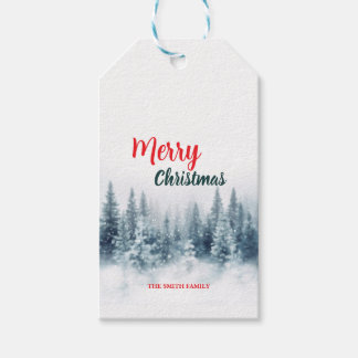 Étiquettes-cadeau Modern Script Christmas Xmas winter pine tree fore