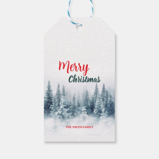 Étiquettes-cadeau Modern Script Christmas Xmas winter pine tree fore (Dos)