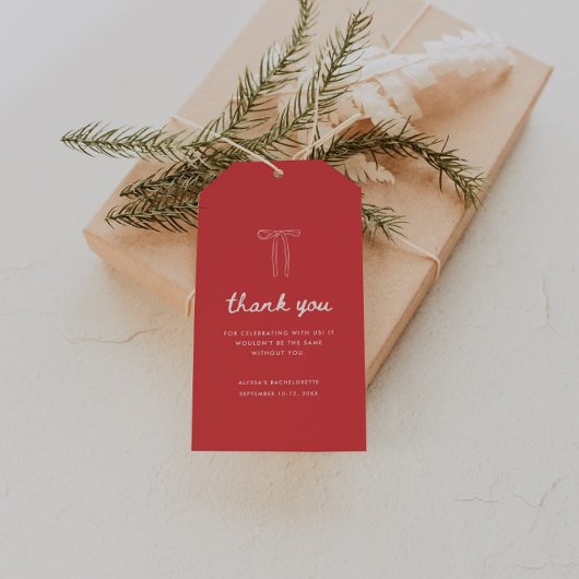 Étiquettes-cadeau Modern Script Coquette Bow Bachelorette Thank You