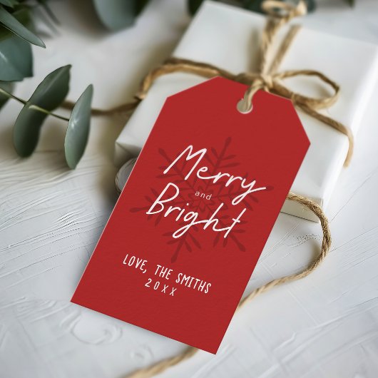 Étiquettes-cadeau Modern Script Merry & Bright Snowflakes Christmas
