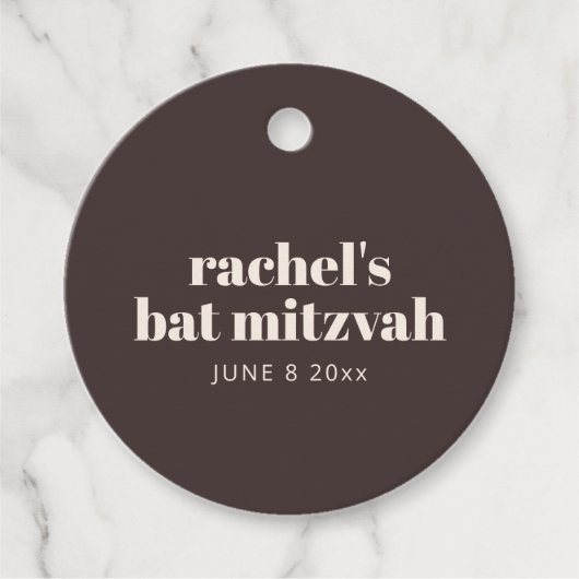 Étiquettes Cadeau Modern Typography Brown Bat Mitzvah Personalized (Devant)