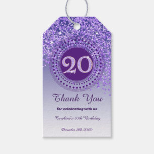 Étiquettes-cadeau Moderne 20e Anniversaire Paillettes Violettes Tomb
