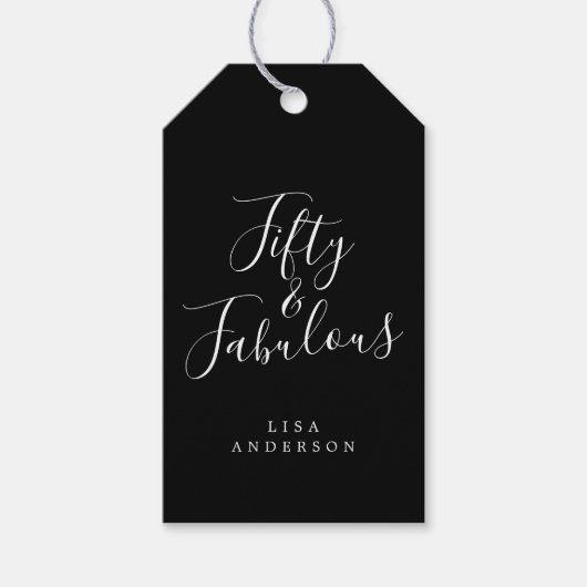 Étiquettes-cadeau Moderne 50 Fabuleux Noir Blanc Nom 50e Anniversair (Devant)