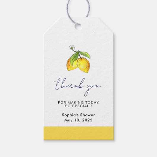 Étiquettes-cadeau Moderne aquarelle Lemons Bride douche merci (Devant)