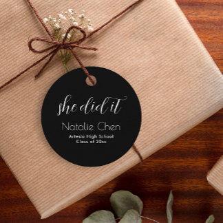 Étiquettes Cadeau Moderne Black Élégante Typographie Diplômée