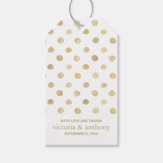 Étiquettes-cadeau Moderne Blanc & Or Pois mariage Faveur (Devant)