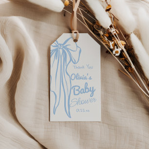 Étiquettes-cadeau Moderne Bleu Main Écrite Tirée Bow Baby Boy Douche