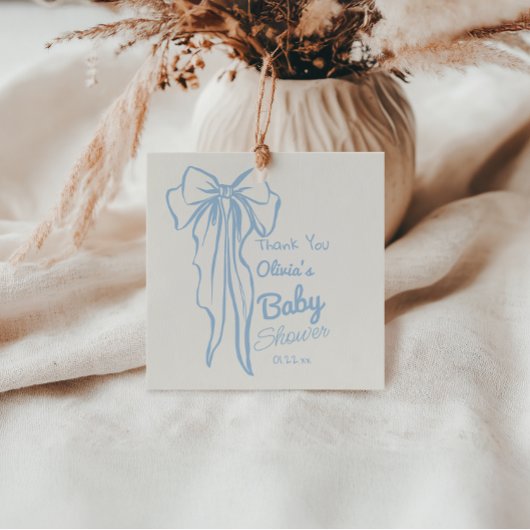 Étiquettes Cadeau Moderne Bleu Main Écrite Tirée Bow Baby Boy Douche