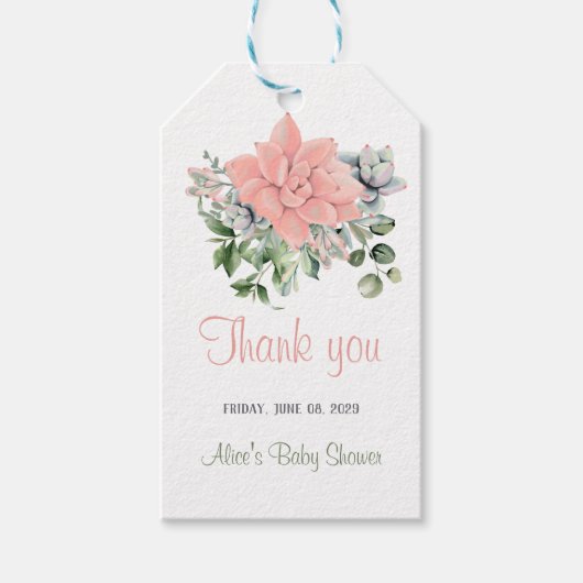 Étiquettes-cadeau Moderne botanique aquarelle de succulente corail v (Devant)