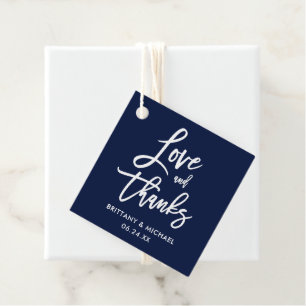 Étiquettes Cadeau Moderne Brush Script Amour et Merci Mariage Bleu