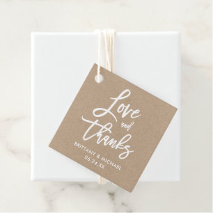 Étiquettes Cadeau Moderne Brush Script Amour et Merci Mariage Kraft