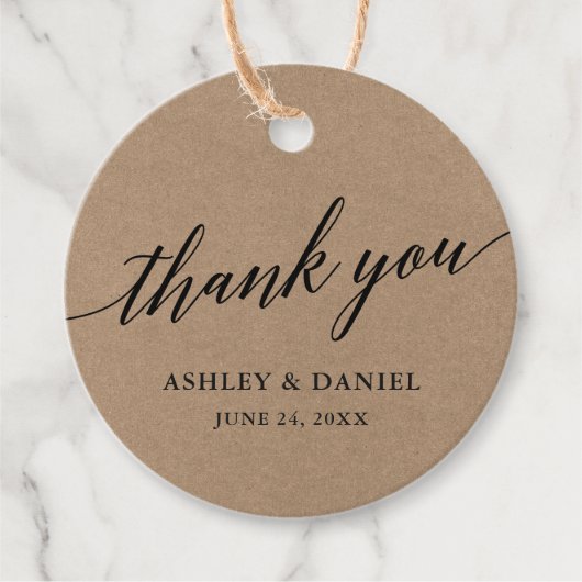 Étiquettes Cadeau Moderne Calligraphie Mariage Merci Kraft (Devant)