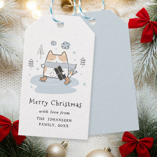 Étiquettes-cadeau Moderne Cute Kawaii Patinage Chat Vœux de Noël