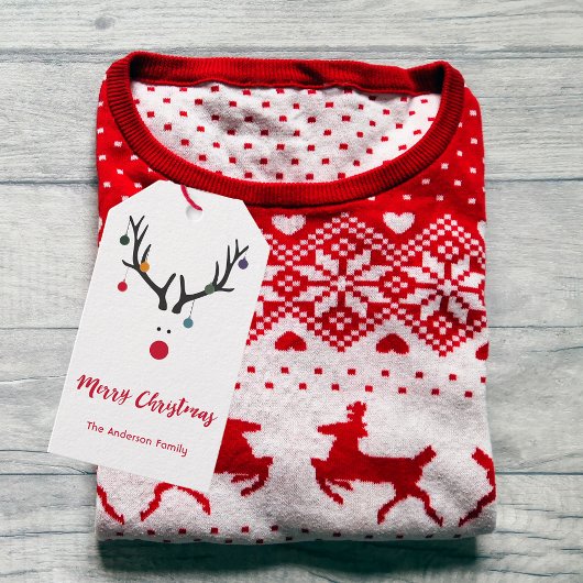 Étiquettes-cadeau Moderne drôle mignon rennes de Noël blanc