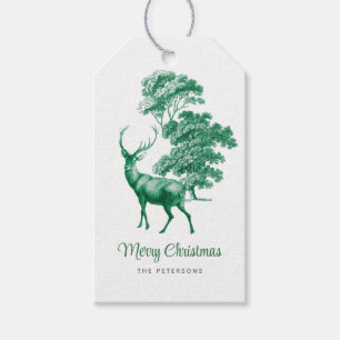 Étiquettes-cadeau Moderne Elégant Green Deer Toile Woodland