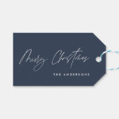 Étiquettes-cadeau moderne élégant script de noël joyeux bleu (Devant (Horizontal))