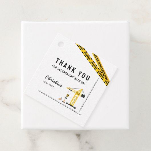 Étiquettes Cadeau Moderne en cours de construction Grue thème Merci (En situation)