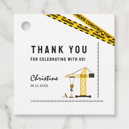 Étiquettes Cadeau Moderne en cours de construction Grue thème Merci (Devant)