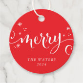 Étiquettes Cadeau MODERNE festif calligraphie scintille rouge (Devant)