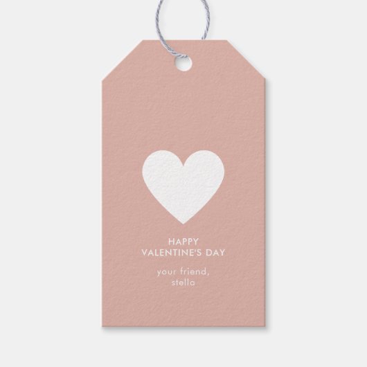 Étiquettes-cadeau Moderne Happy Valentine's Blush rose Heart Stripe (Devant)