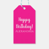 Étiquettes-cadeau Moderne Hot Rose Simple Script Nom de l'anniversai (Dos)