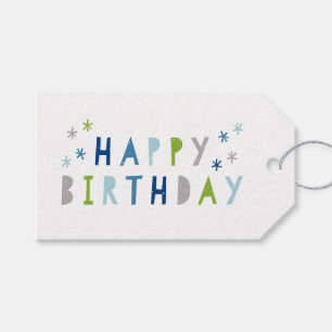 Étiquettes-cadeau Moderne Joyeux Anniversaire Bleu et Vert Coloré