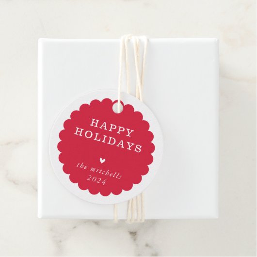 Étiquettes Cadeau MODERNE minima festif tache coquille rouge (En situation)