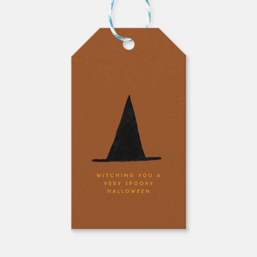 Étiquettes-cadeau Moderne minimal Joyeux Éffrayant Halloween sorcier (Devant)