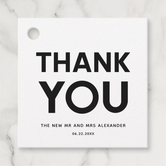 Étiquettes Cadeau Moderne minimaliste mariage noir et blanc (Devant)