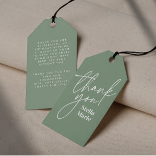 Étiquettes-cadeau Moderne minimaliste simple script sage vert merci