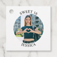 Étiquettes Cadeau Moderne minimaliste Sweet 16 Birthday Circle Photo
