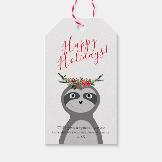 Étiquettes-cadeau Moderne Noël Sloth Joyeux vacances famille (Devant)