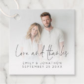 Étiquettes Cadeau Moderne Photo Overlay Love Merci Script Mariage (Devant)