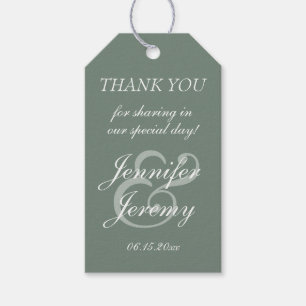 Étiquettes-cadeau Moderne Sage Green Élégant Mariage de script blanc