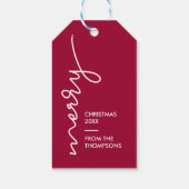 Étiquettes-cadeau Moderne Simple Bourgogne rouge Joyeux Noël Script (Dos)
