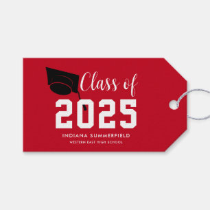 Étiquettes-cadeau Moderne Simple Graduation 2025 Script Red Grad