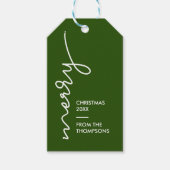 Étiquettes-cadeau Moderne Simple Joyeux Script de Noël Vert (Devant)