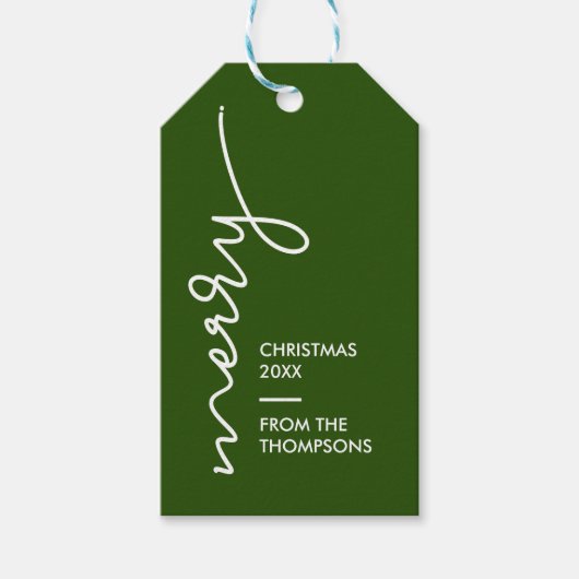 Étiquettes-cadeau Moderne Simple Joyeux Script de Noël Vert (Devant)