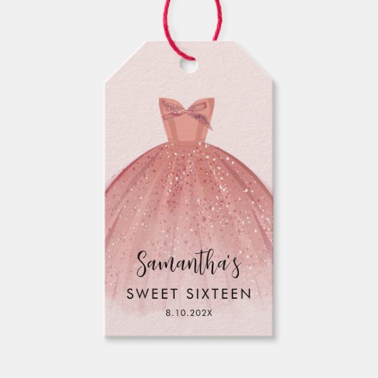 Étiquettes-cadeau Moderne Sweet 16 Script Robe Anniversaire Personna (Devant)
