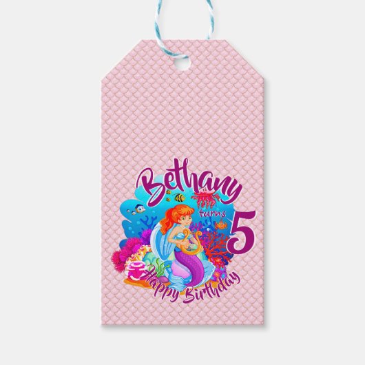 Étiquettes-cadeau Modifier le nom d'âge Mermaid Anniversaire Fête Pe (Devant)