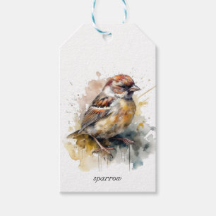 Étiquettes-cadeau Moineau à l'aquarelle rustique, personnalisé