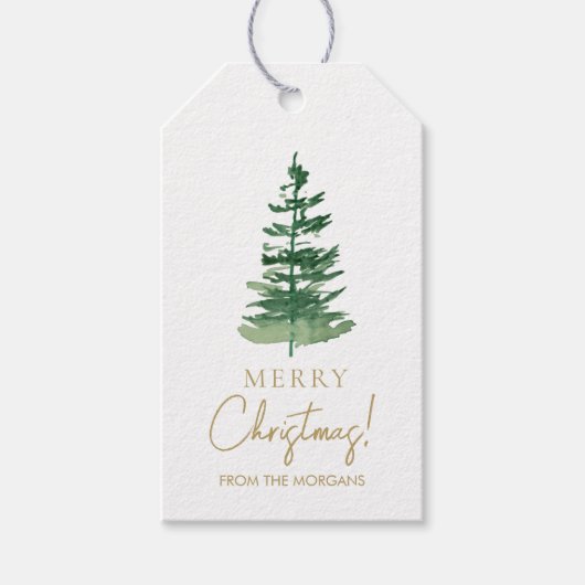 Étiquettes-cadeau Moins Joyeux Noël Aquarelle Pine Personnalisée (Devant)