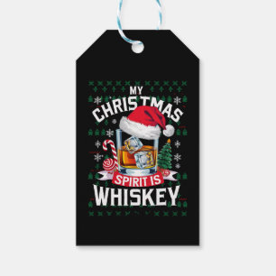 Étiquettes-cadeau Mon esprit de Noël est un pull moche Whiskey Xmas